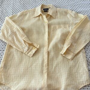 Liz Claiborne blouse, linen, butter yellow, windowpane texture, size S